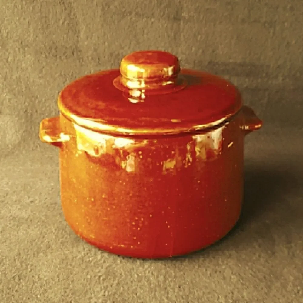 Vintage West Bend Orangy Brown Ceramic Bean Pot